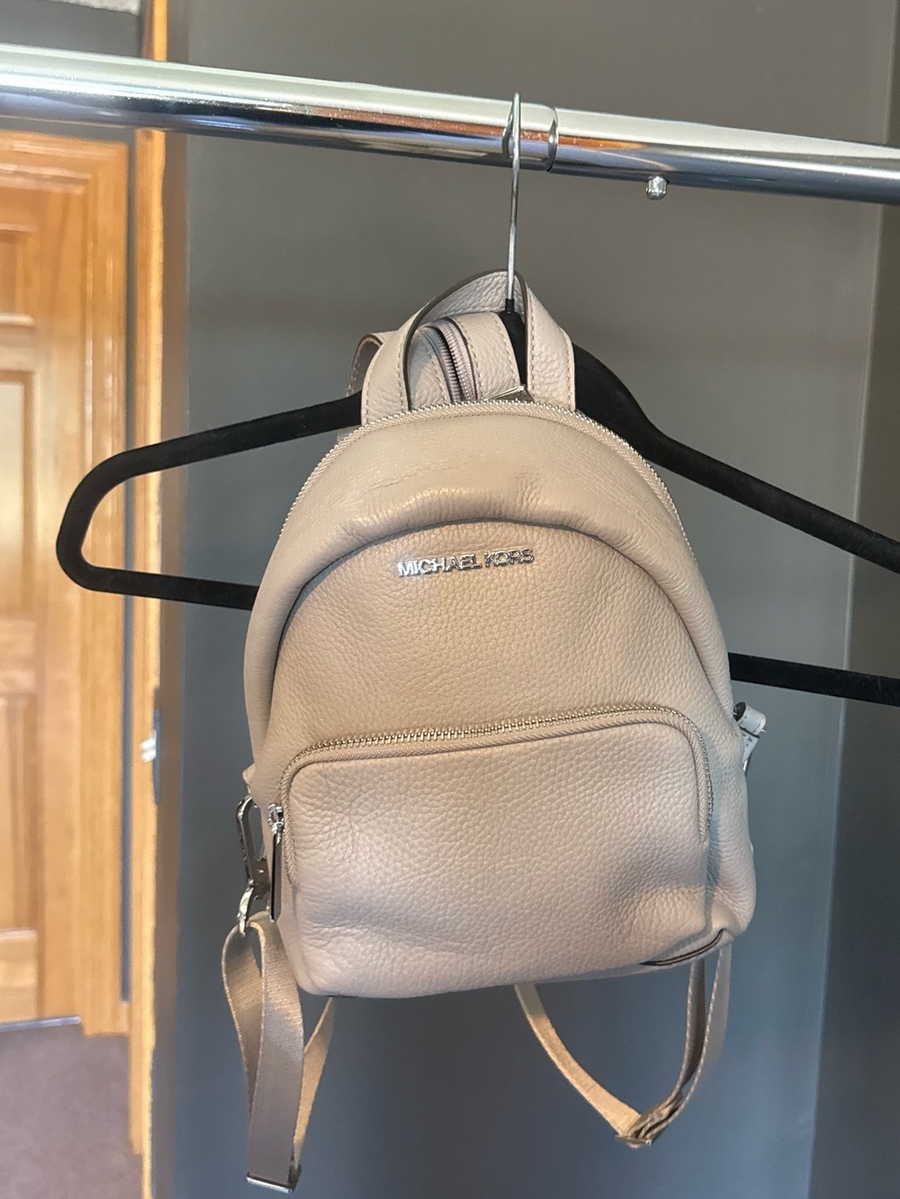 Michael Kors Mini Pebbled Leather Backpack in Beige